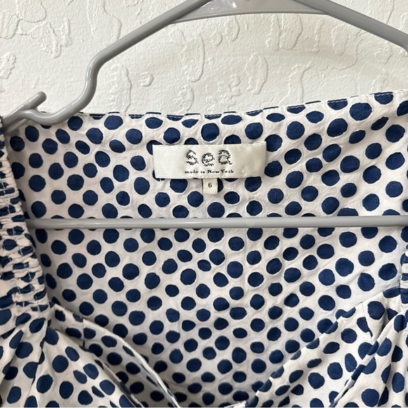 Sea New York 100% Cotton Button Tie Front Puff Sleeve Blouse Size 6 - Picture 8 of 10